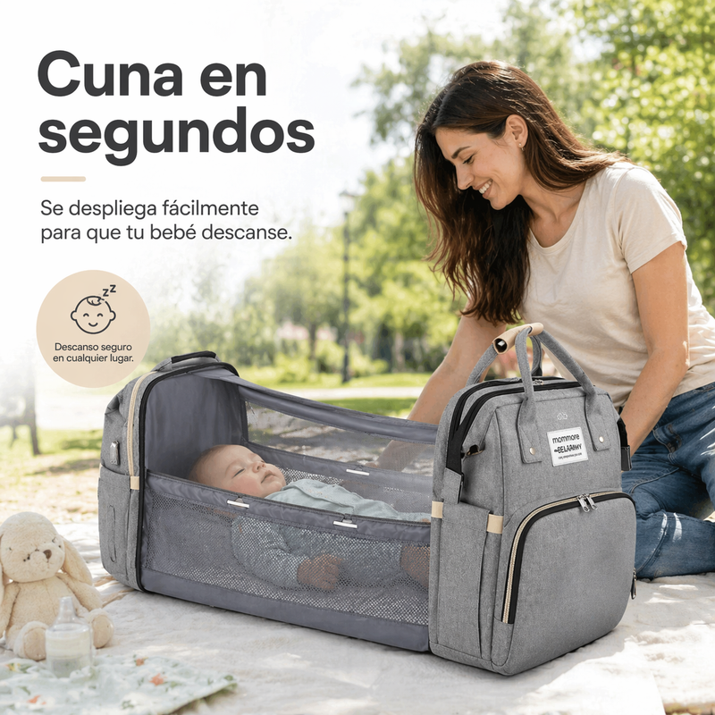 Mochila convertida en cuna portátil