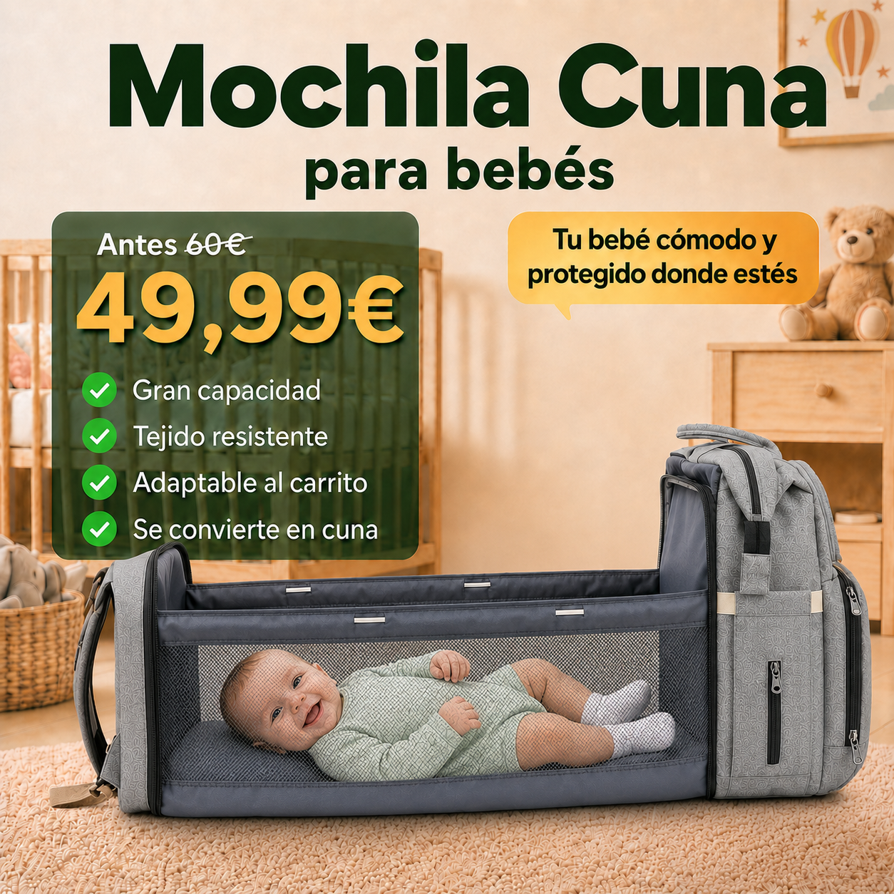 Mochila Cuna-Cambiador todo en uno.