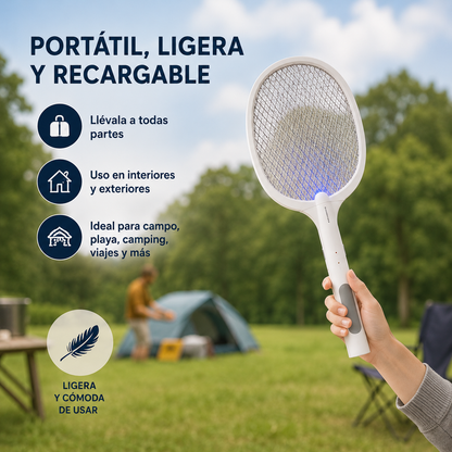 Raqueta Antimosquitos Recargable con Luz UV