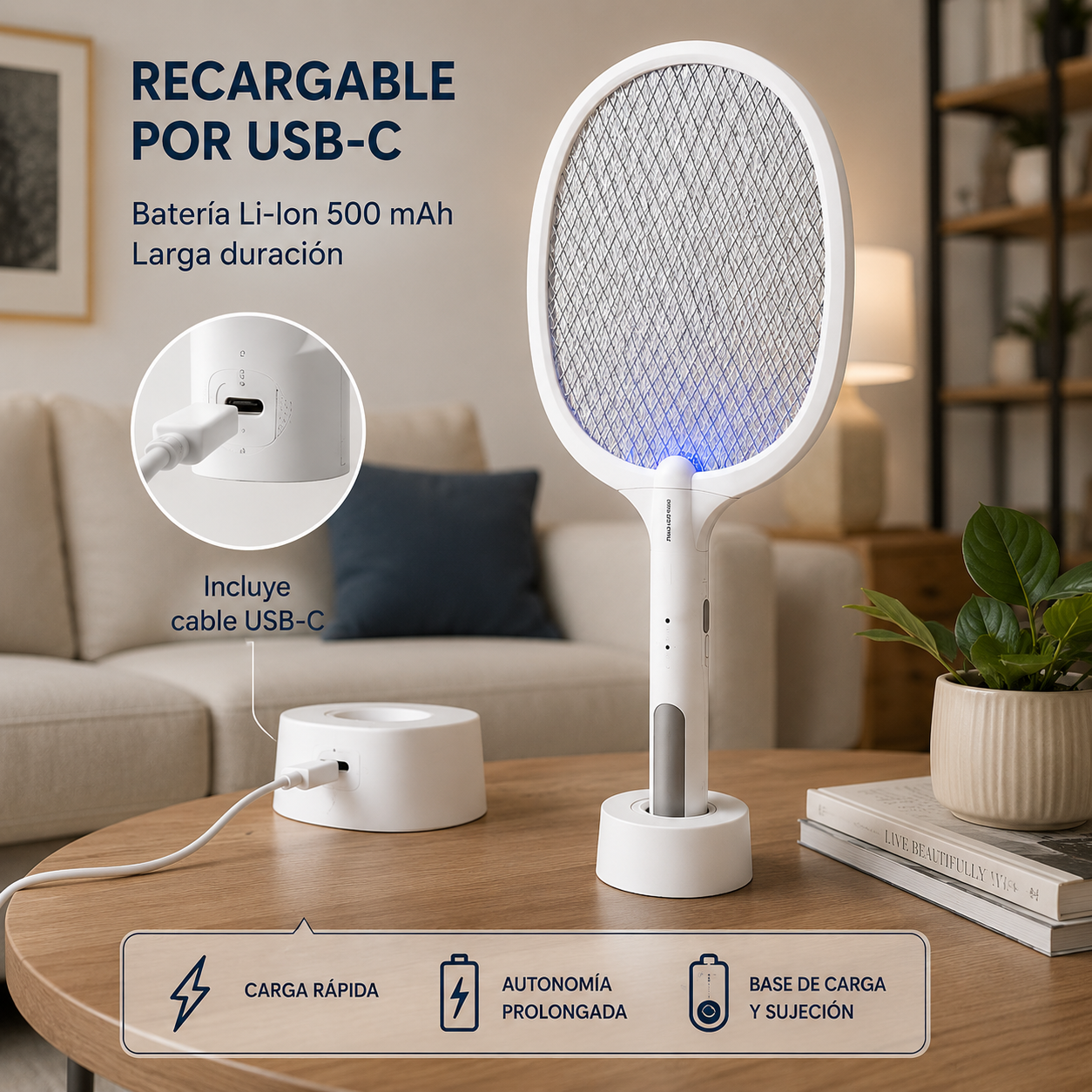 Raqueta Antimosquitos Recargable con Luz UV