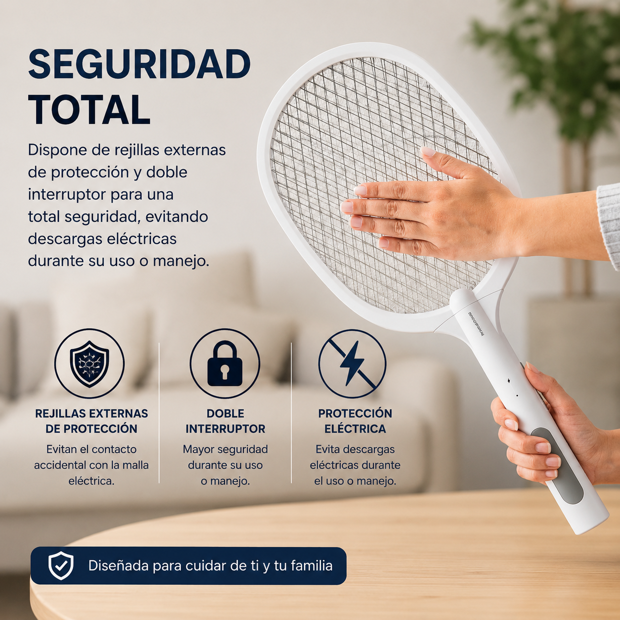 Raqueta Antimosquitos Recargable con Luz UV
