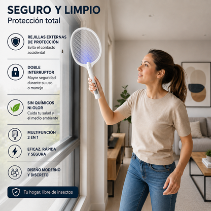 Raqueta Antimosquitos Recargable con Luz UV