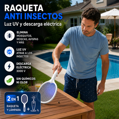 Raqueta Antimosquitos Recargable con Luz UV