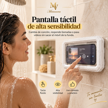 Soporte 360° para Móvil en la Ducha. Impermeable y Táctil.