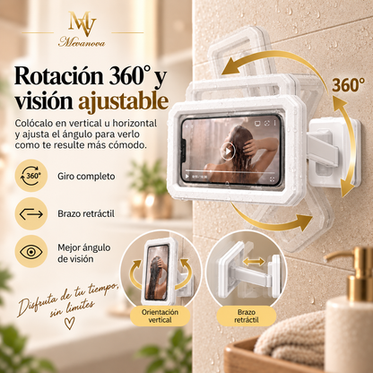 Soporte 360° para Móvil en la Ducha. Impermeable y Táctil.